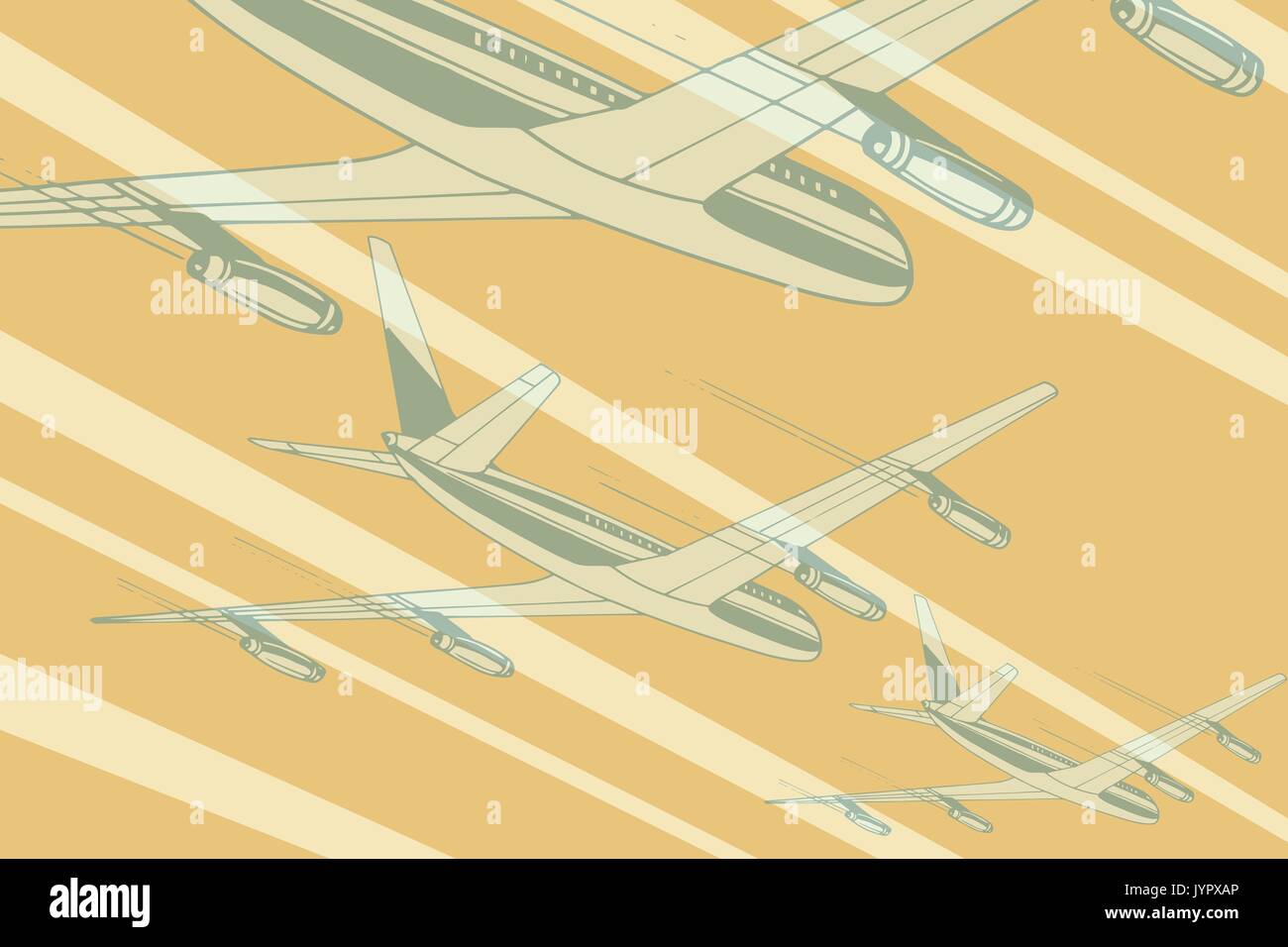 Der Luftverkehr in der Sky Travel Hintergrund. Flugzeug Luftfahrt reisen reise Tourismus Luftverkehr. Pop Art retro Vektor illustration Stock Vektor
