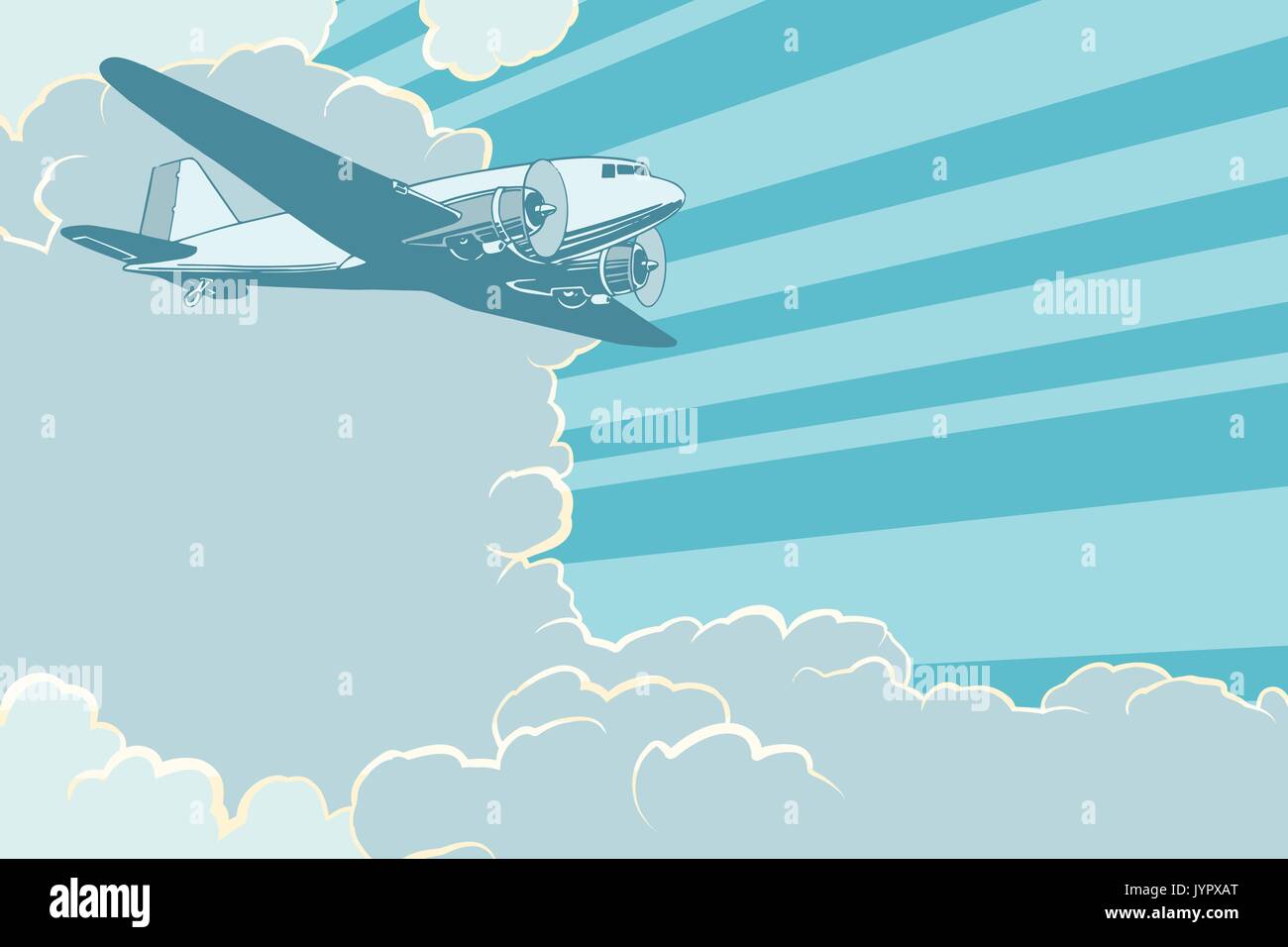 Der Luftverkehr ist das Fliegen in den Himmel Flugzeug, retro style. Flugzeug Luftfahrt reisen reise Tourismus Luftverkehr. Pop Art retro Vektor illustration Stock Vektor