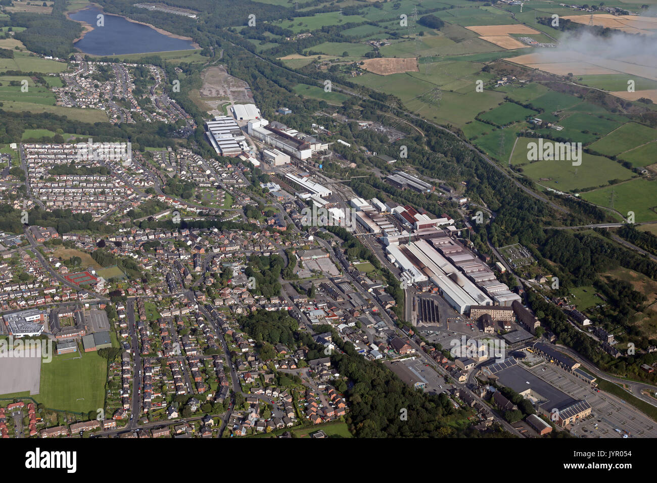 Luftaufnahme von Stocksbridge in der Nähe von Sheffield, Großbritannien Stockfoto