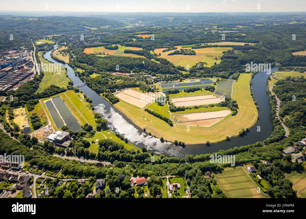 Ruhr Bogen unten Heven, Wasser, Trinkwasser, Ruhrauene, Ruhr Wiesen, Wasser Westfalen GmbH, Witten, Ruhrgebiet,Rhine-Westphal Stockfoto
