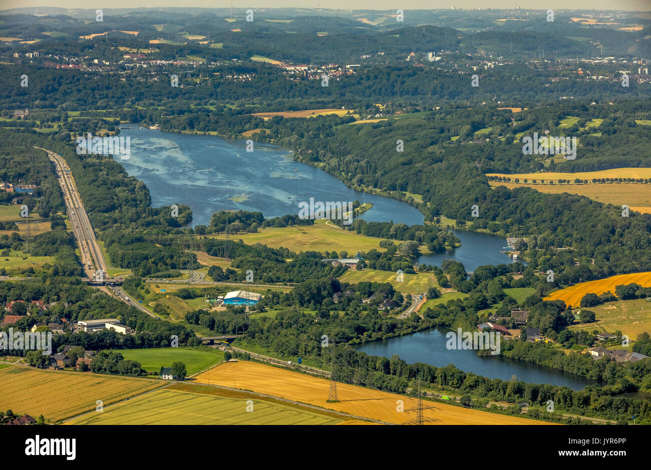 Erdbeerfeld Heven, mögliche Entwicklung Bereich Industrial Park, Kemnader Stausee, Ruhrgebiet, Ruhr, Heveney, Witten, Ruhrgebiet, Norden Rhi Stockfoto