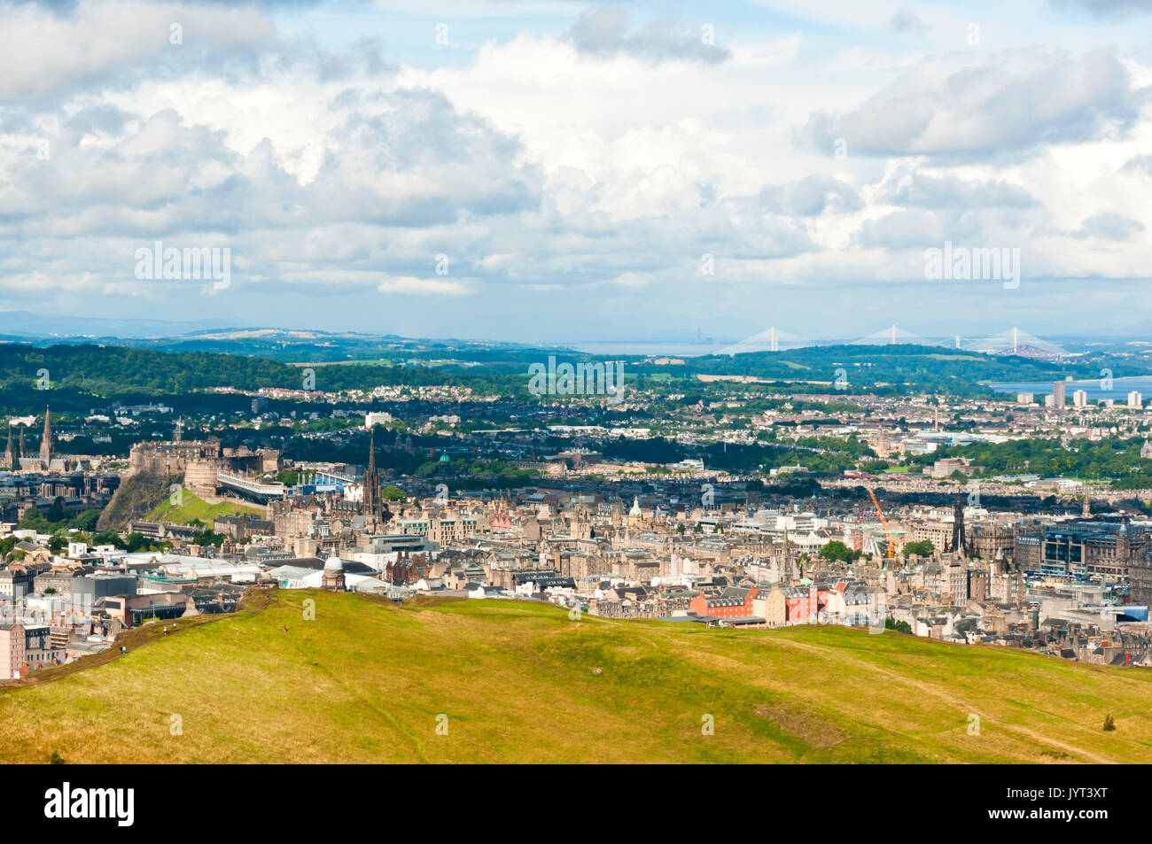 Die Aussicht von der Arthur Seat, Holyrood Park, dem Edinburgh, Schottland. Stockfoto