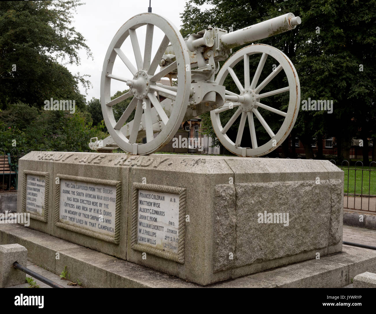 Kriegerdenkmal für die Südafrikanische Krieg 1899-1902 errichtet von Männern der H.M.S. Doris-Park Devonport Devonport, Plymouth, Devon, England, UK. Stockfoto