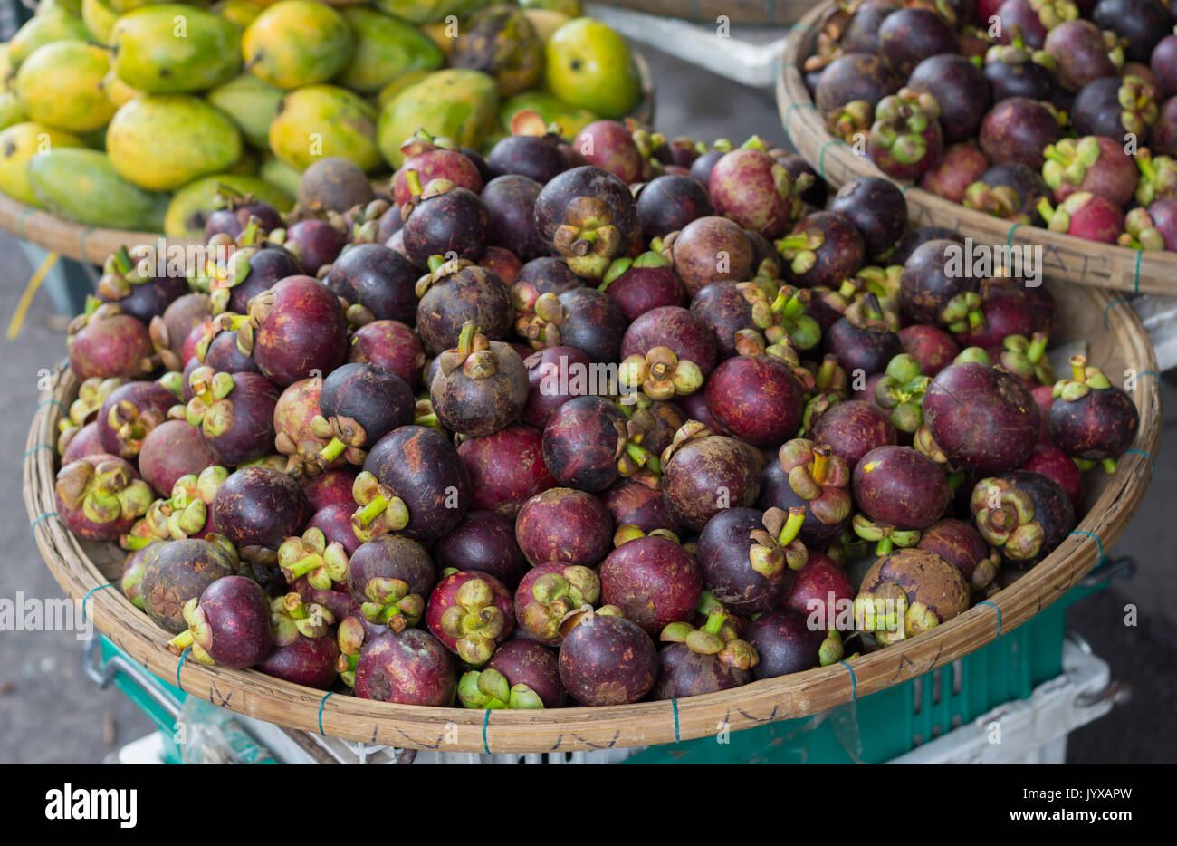 Mangostan Tropenfrüchte Stockfoto