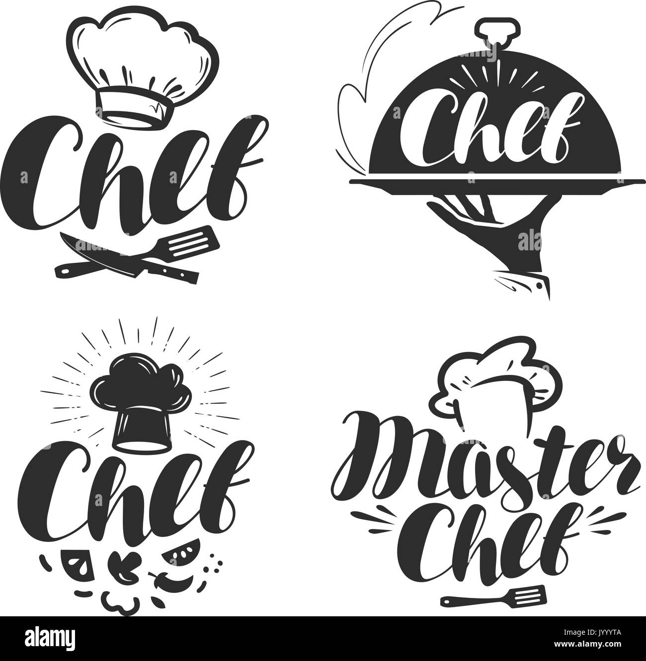 Koch, Koch, Logo oder Label. Abbildung für Menü design Restaurant oder Cafe. Schriftzug Vektor Stock Vektor