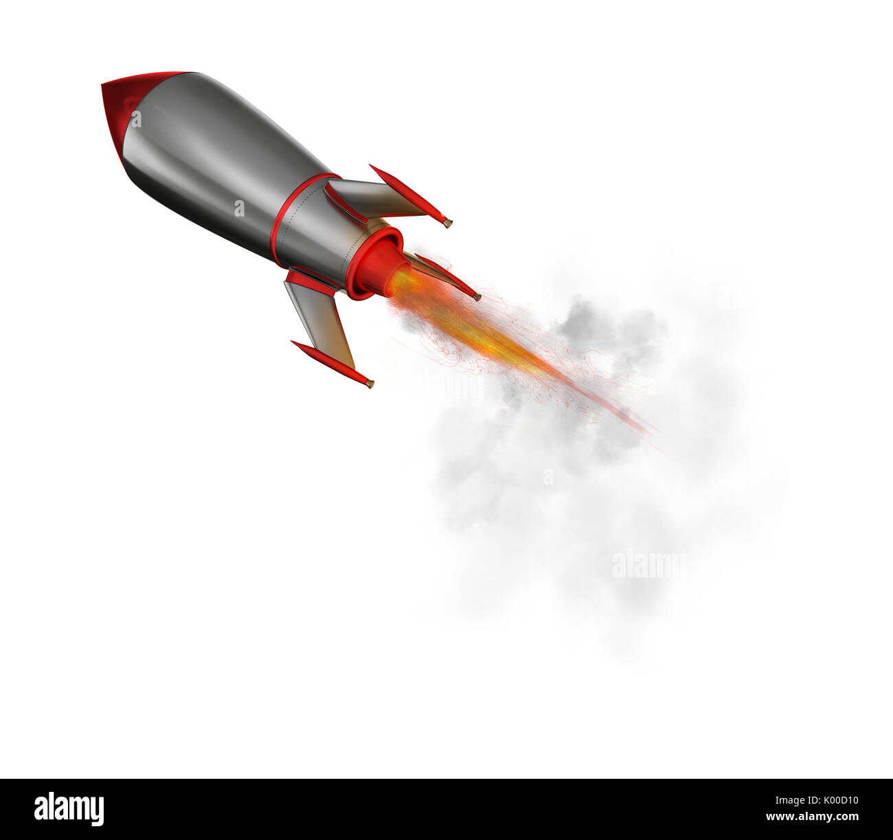 Rakete, die schnell fliegen. 3D-Rendering Stockfoto