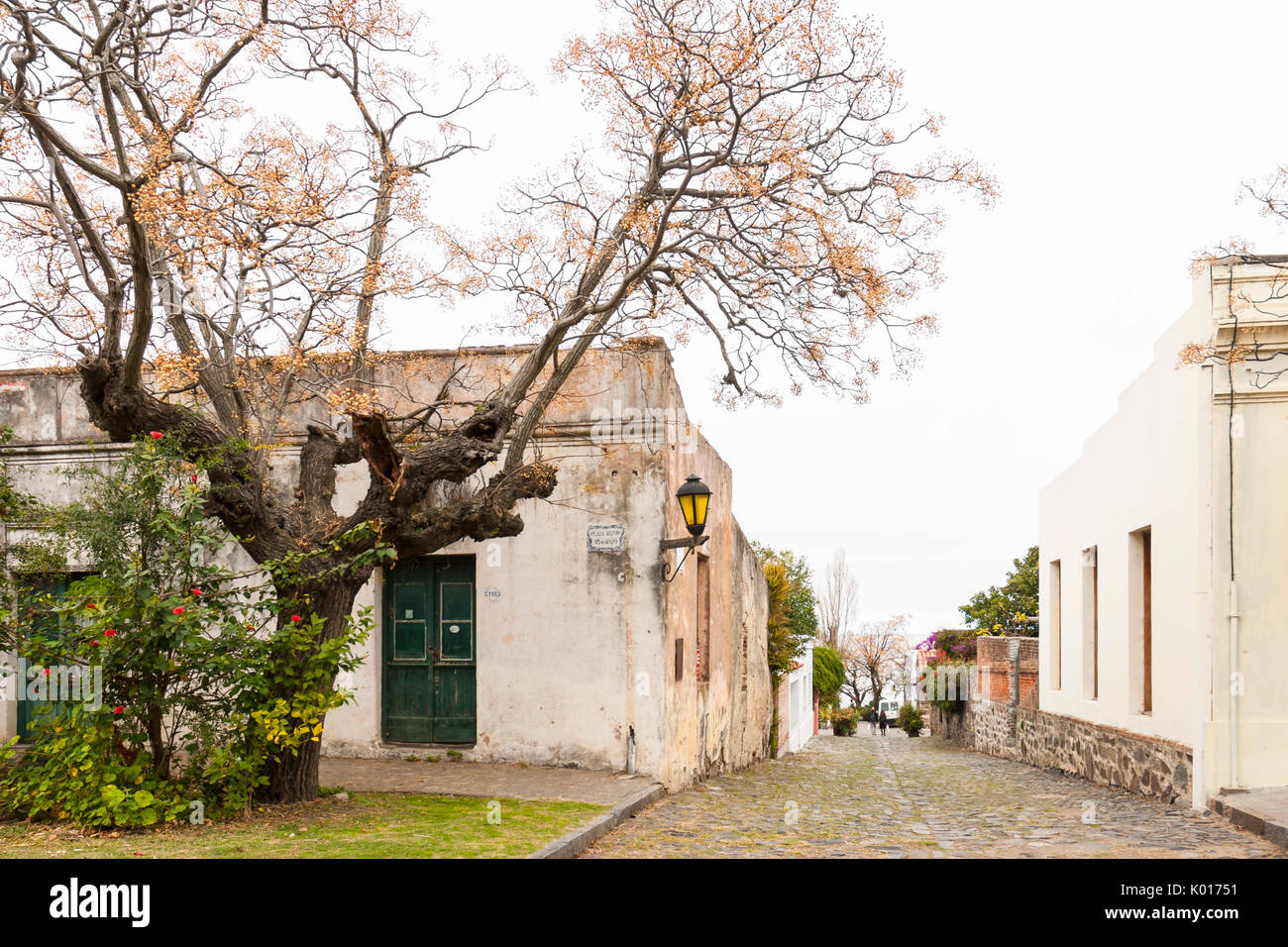 Koloniale Architektur in den gepflasterten Straßen von Colonia del Sacramento, Uruguay. Weltkulturerbe der UNESCO Stockfoto