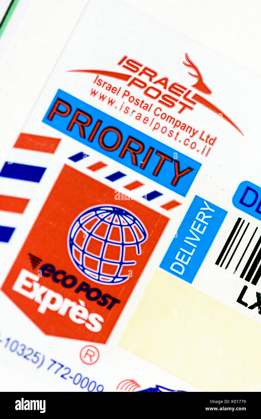 Priority Post Label aus Israel Post Stockfoto