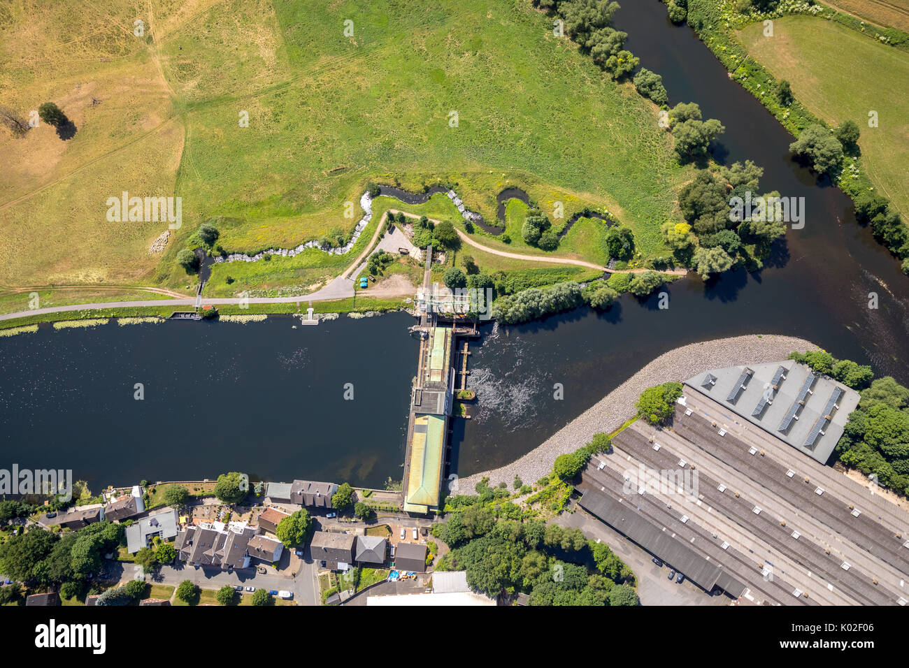 Obergraben, dam Harkortsee, lock Harkortsee, Wetter (Ruhr), Ruhrgebiet, Nordrhein-Westfalen, Deutschland, Europa, Luftaufnahme, Luftbild, Luftaufnahme Stockfoto