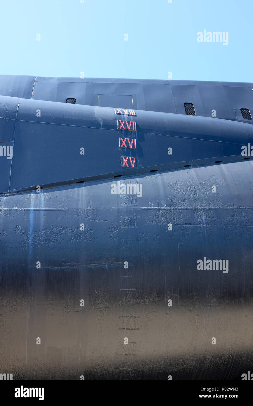 Detail der Seitenansicht eines u-boot Rumpf Stockfoto