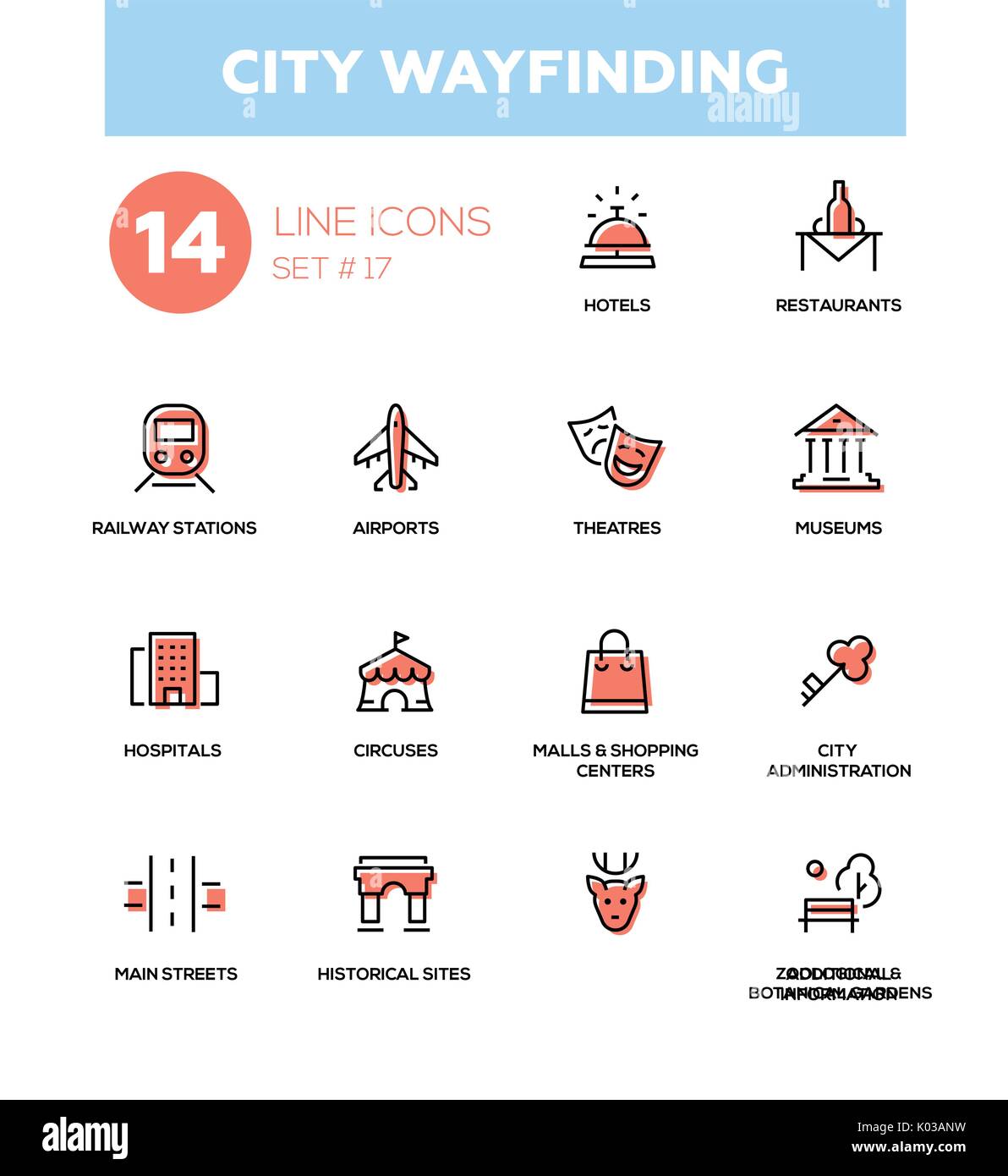 Stadt Wayfinding - moderne einfache Symbole, Piktogramme set Stock Vektor