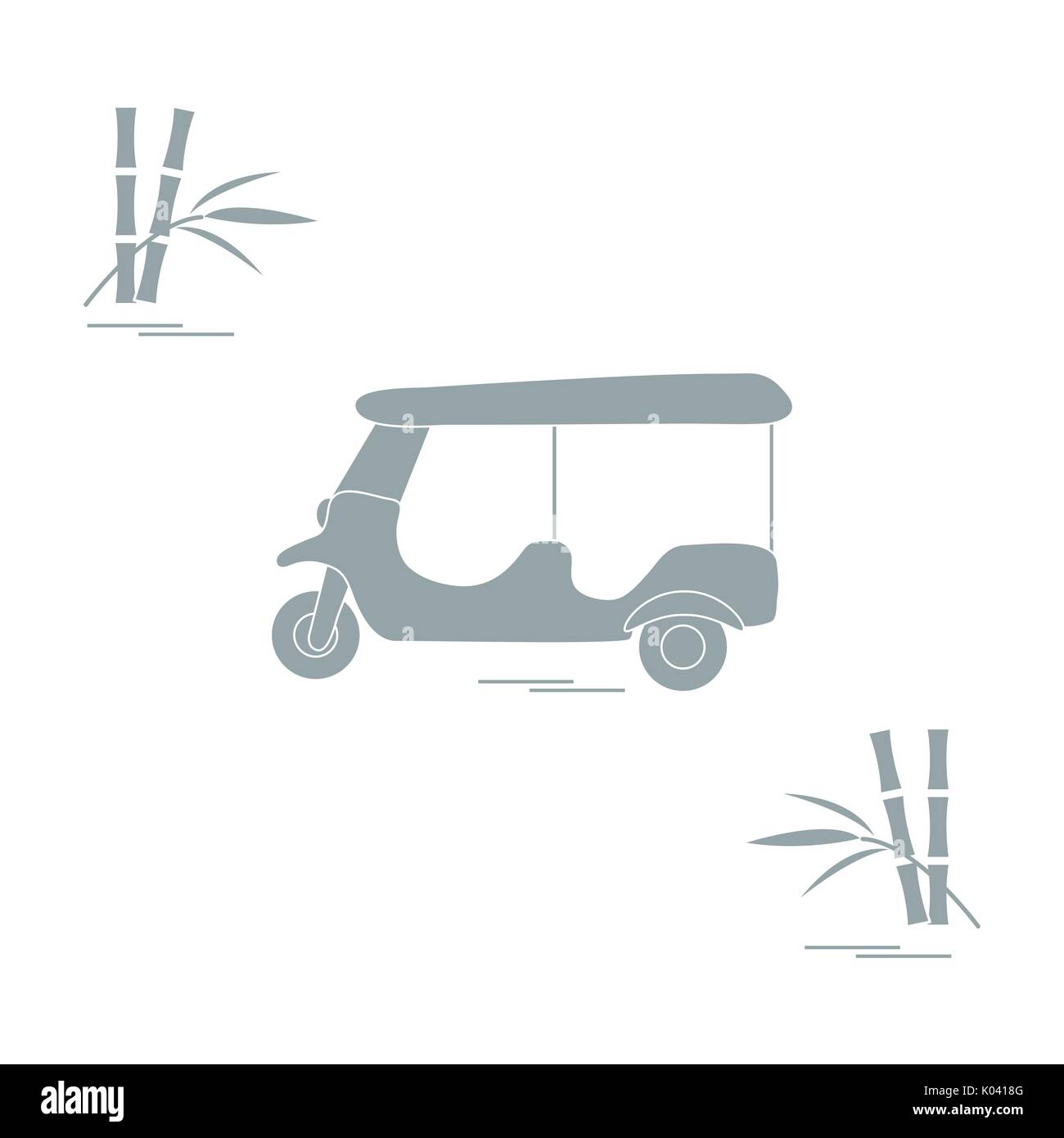 Stilisierte Ikone der Tuk-Tuk und Bambus. Traditionelle Taxi in Thailand, Indien. Design für Banner, Poster oder Druck. Stock Vektor