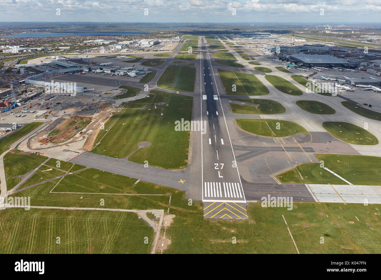 Eine Luftaufnahme des Flughafens Heathrow, der britischen geschäftigsten Stockfoto