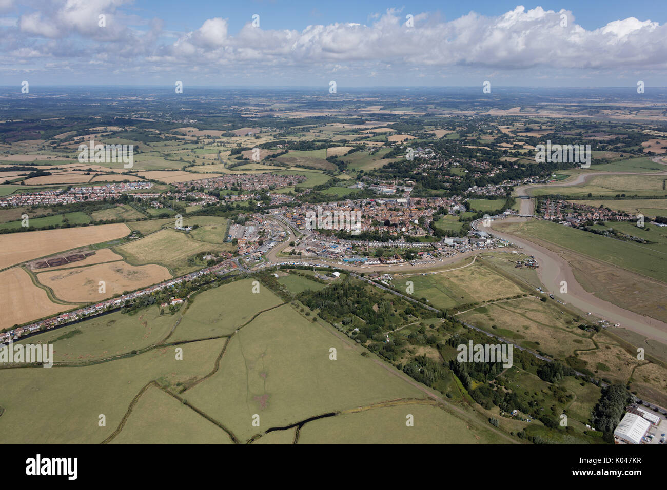 Eine Luftaufnahme der Stadt von Roggen und die umliegenden East Sussex Stockfoto