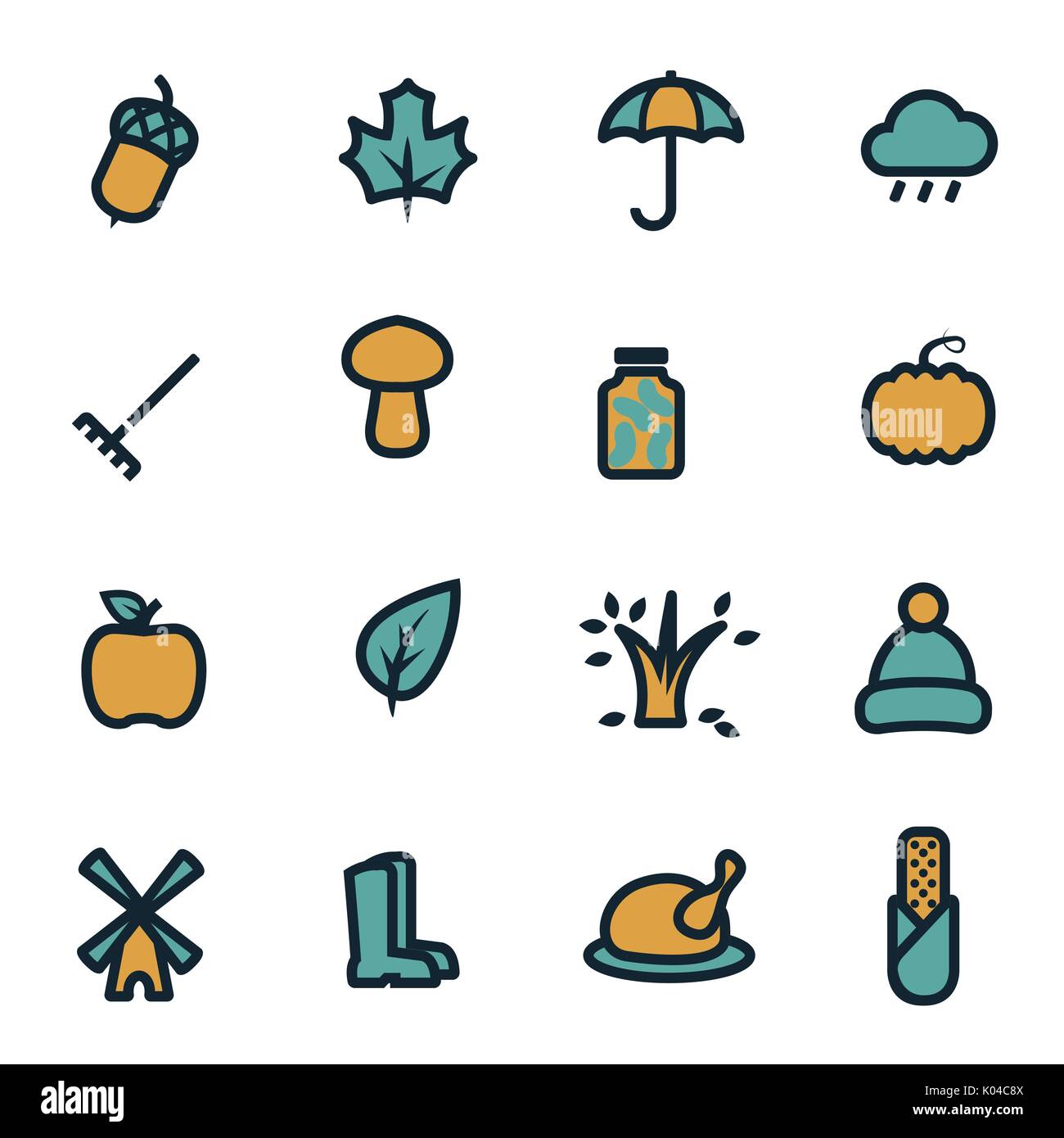 Vektor flachbild Herbst Symbole auf weißem Hintergrund Stock Vektor