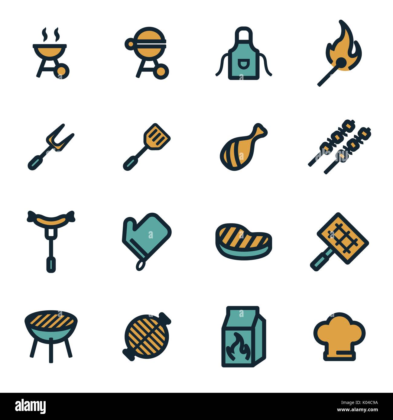 Vektor flachbild Grill Symbole gesetzt Stock Vektor