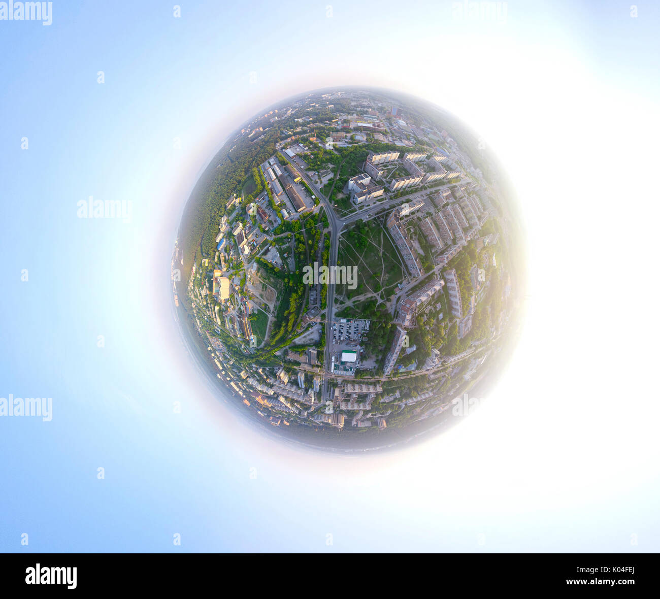 Antenne Blick auf die Stadt aus der Luft - Little planet Modus Stockfoto