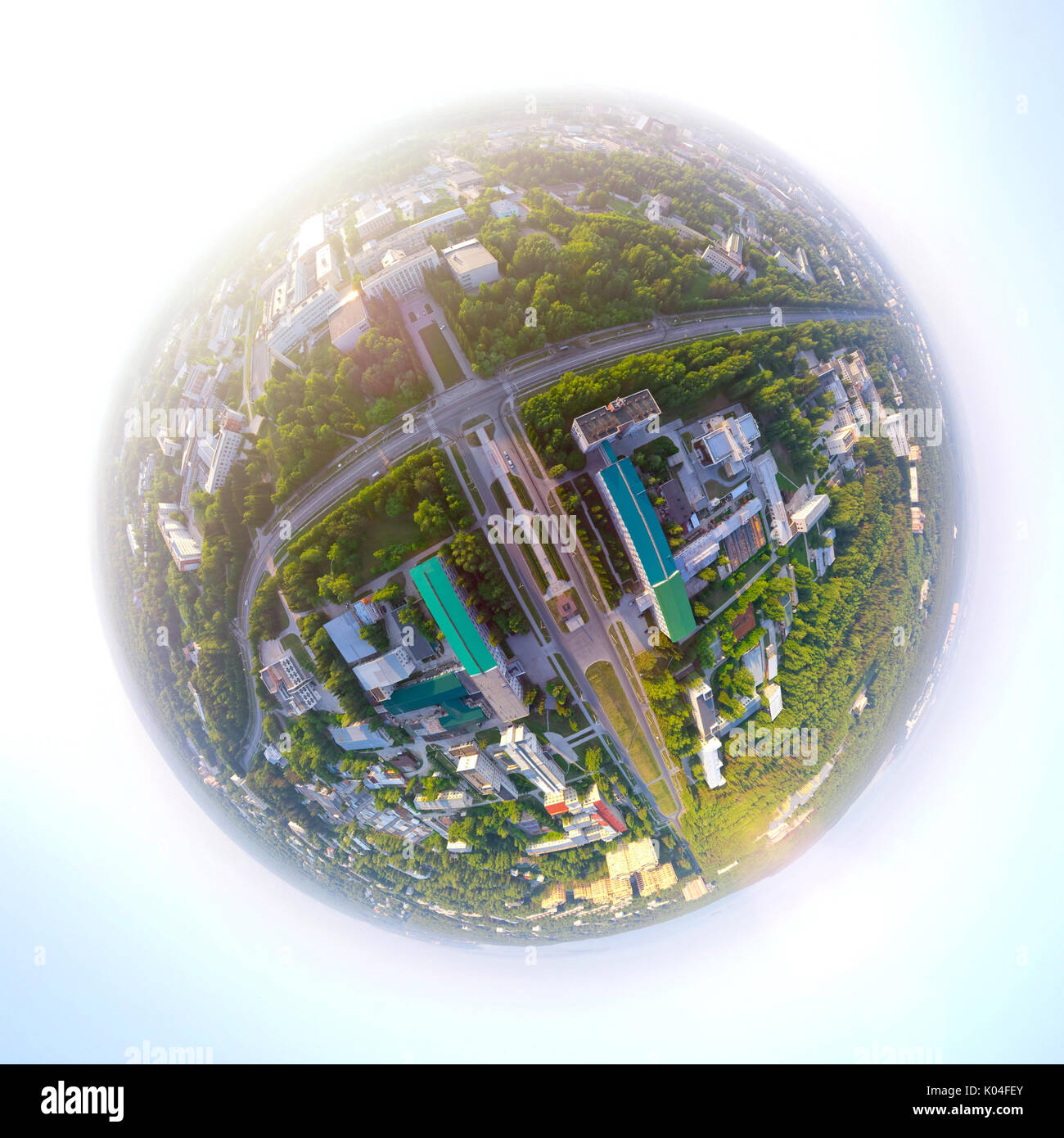 Antenne Blick auf die Stadt aus der Luft - Little planet Modus Stockfoto