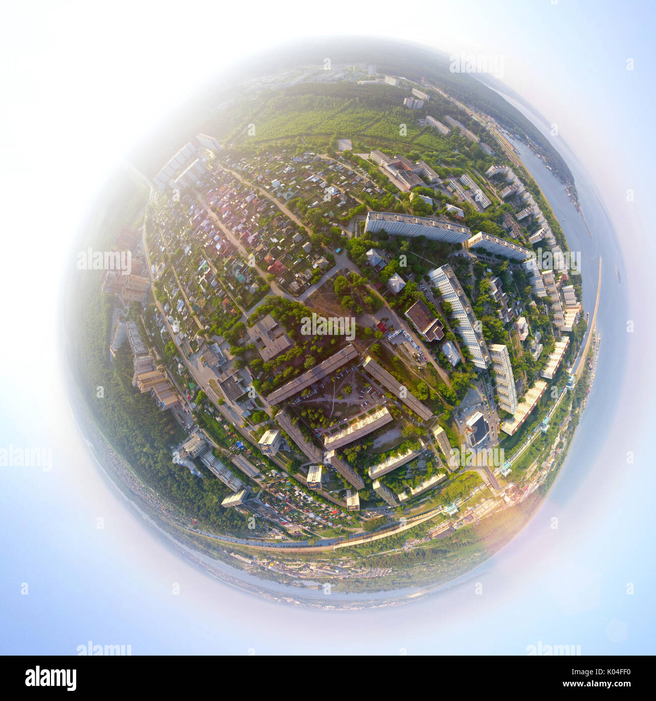Antenne Blick auf die Stadt aus der Luft - Little planet Modus Stockfoto