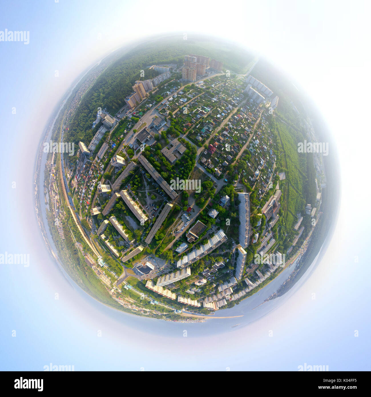 Antenne Blick auf die Stadt aus der Luft - Little planet Modus Stockfoto