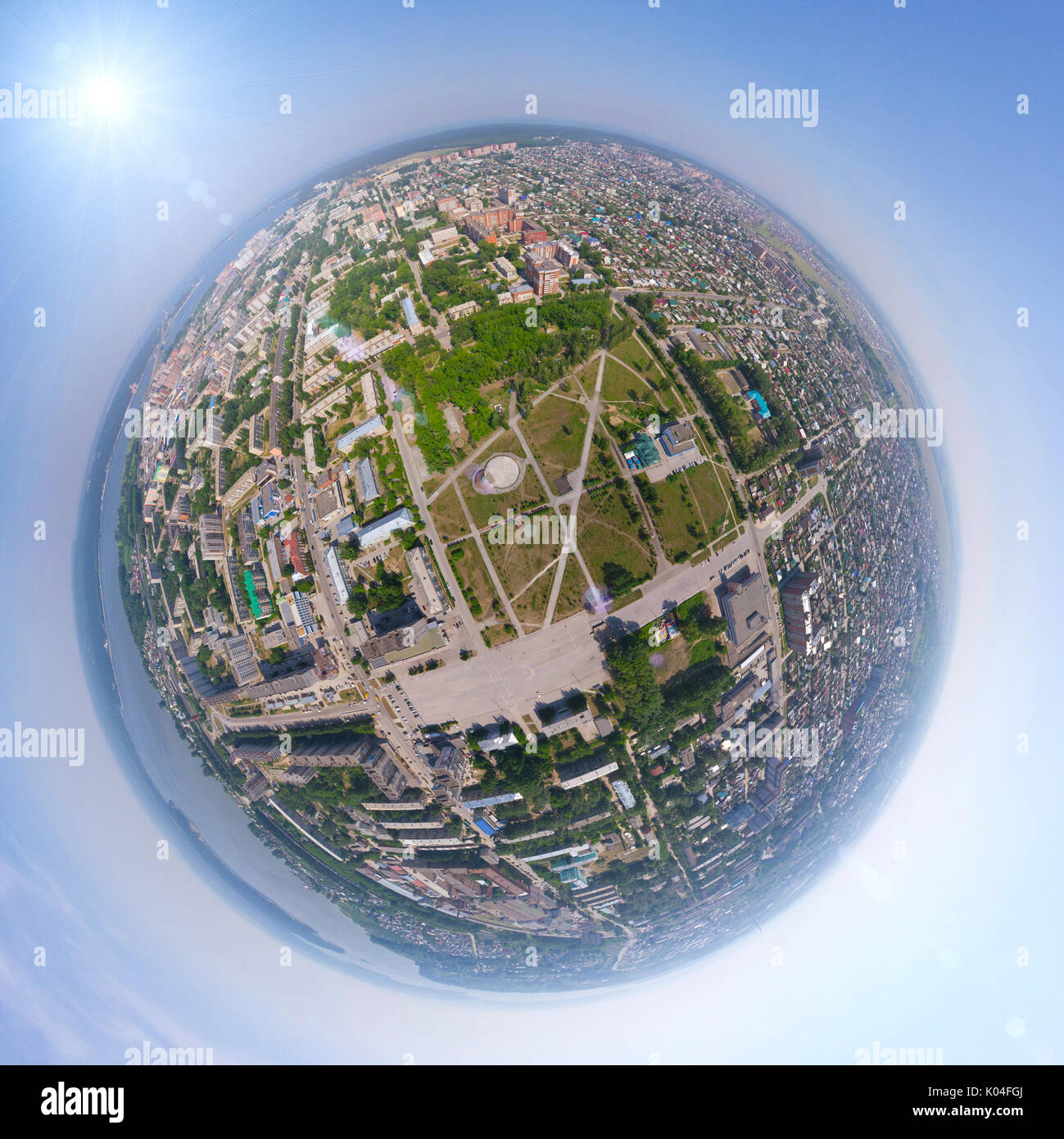 Antenne Blick auf die Stadt aus der Luft - Little planet Modus Stockfoto