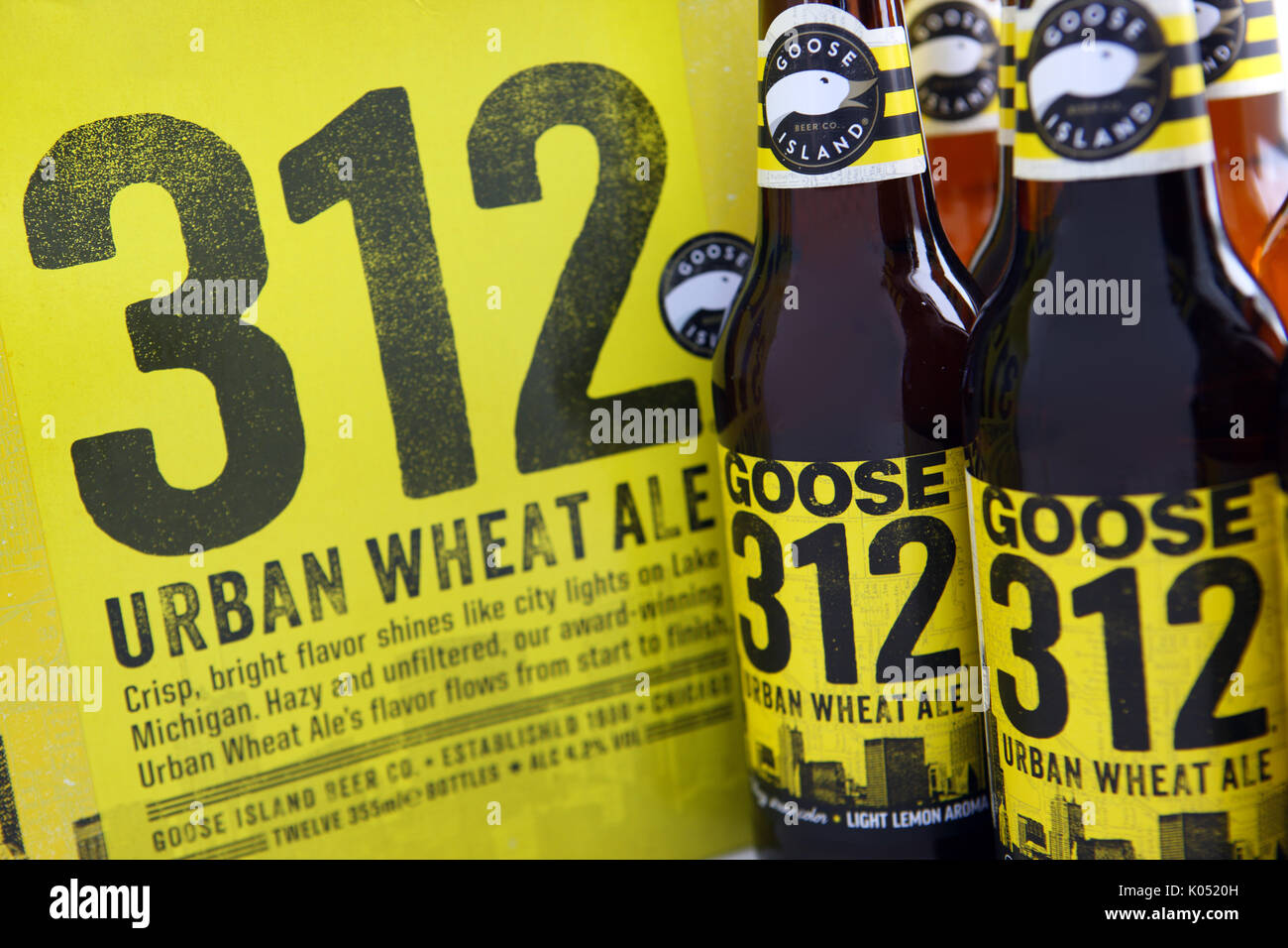 312 städtische Weizen Ale von Goose Island Brauerei in Chicago, Illinois. Stockfoto