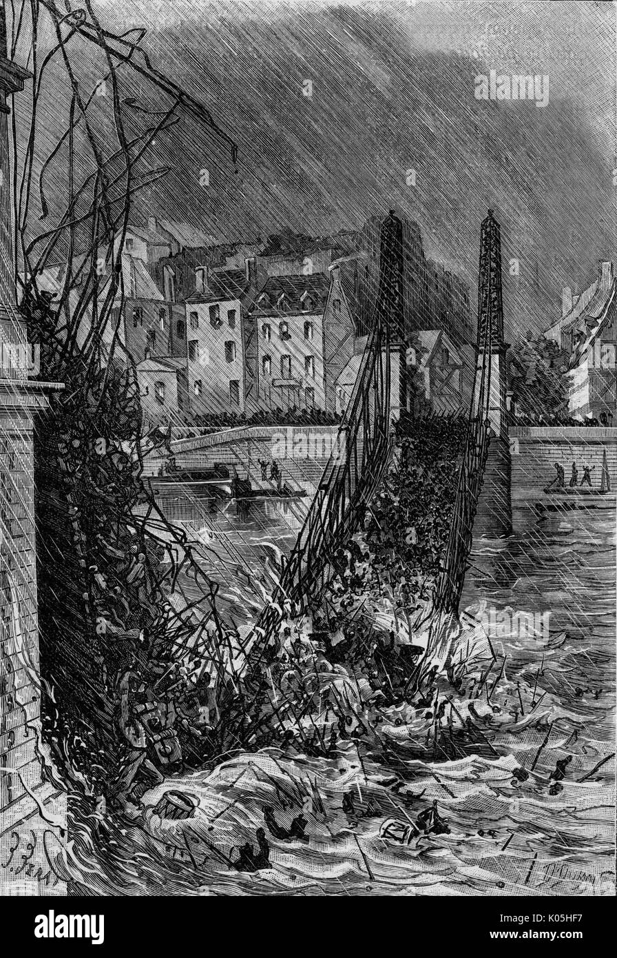 Zusammenbruch der Basse-Chaine-Brücke, Angers, Frankreich Stockfoto