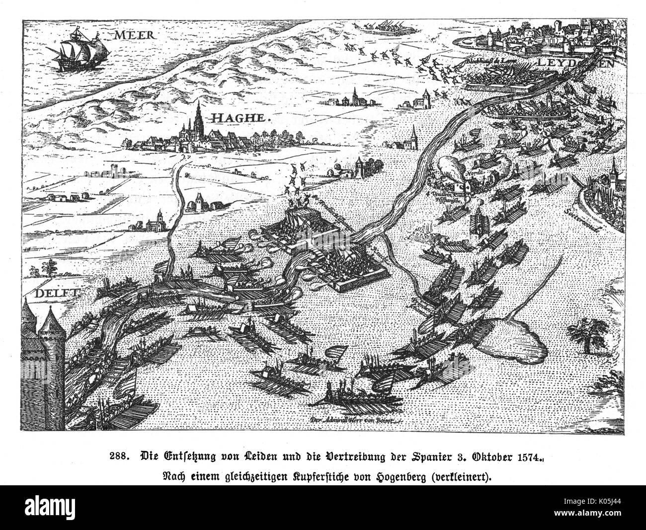 Die Spanier sind aus Leiden vertrieben. Datum: 3. Oktober 1574 Stockfoto
