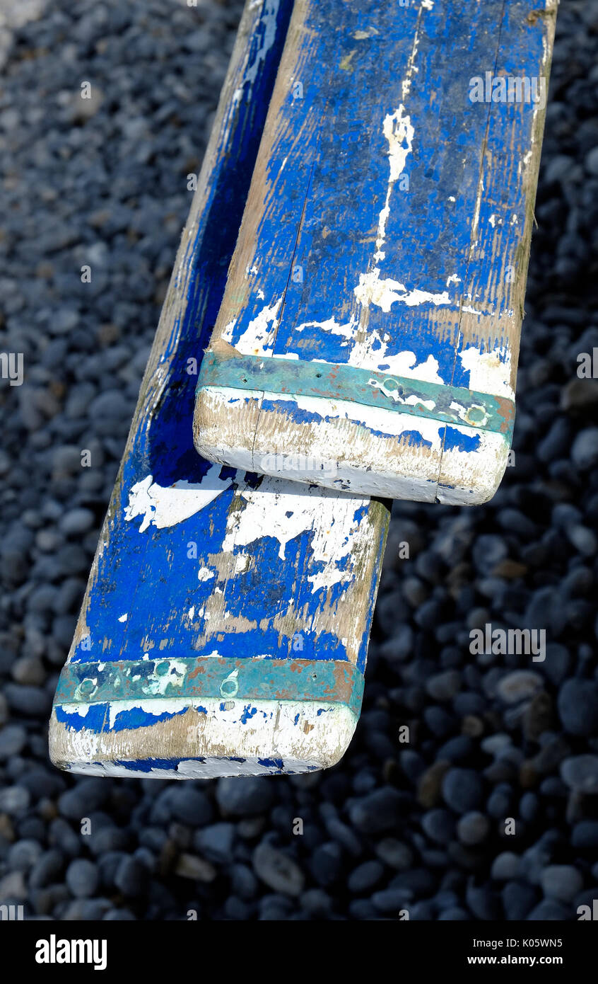 Blau lackiert Rudern Rudern, sheringham, North Norfolk, England Stockfoto