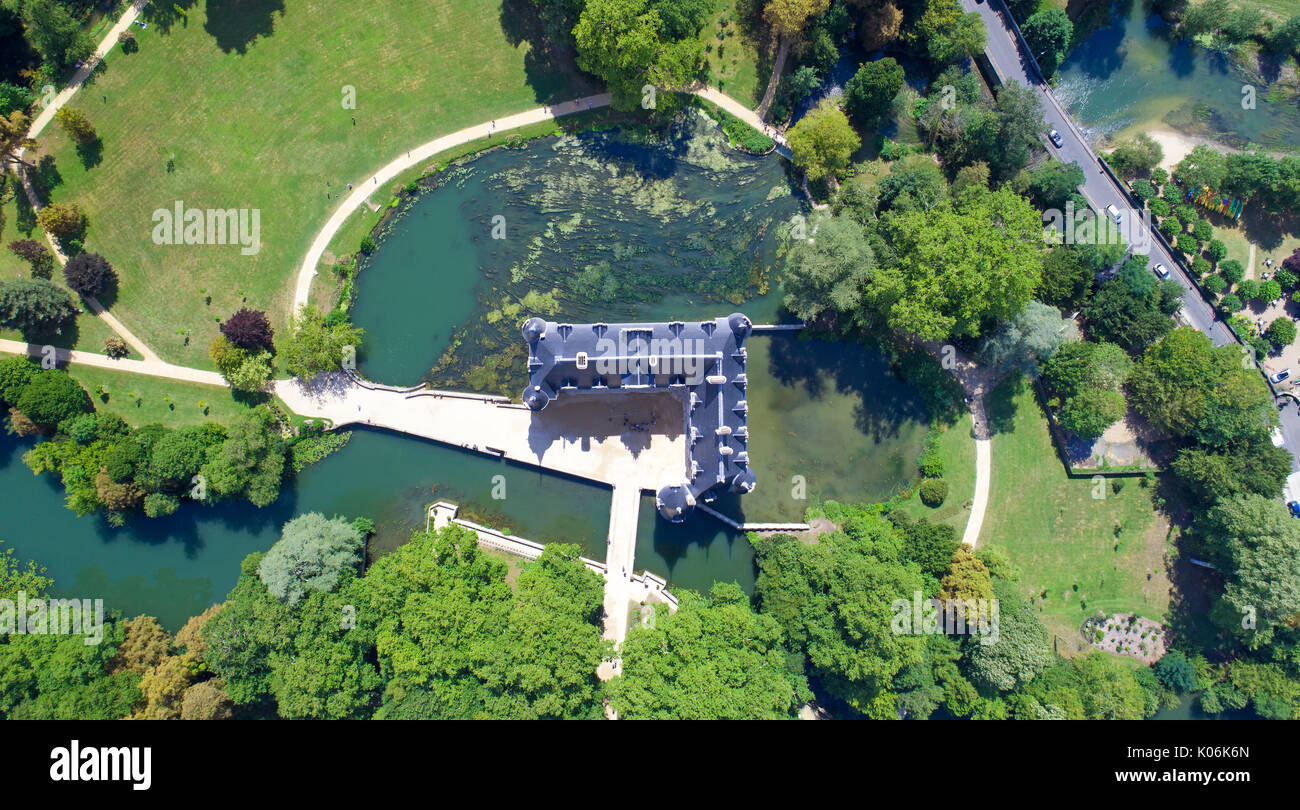 Luftbild von Azay-le-Rideau Schloss in Indre-et-Loire, Frankreich Stockfoto
