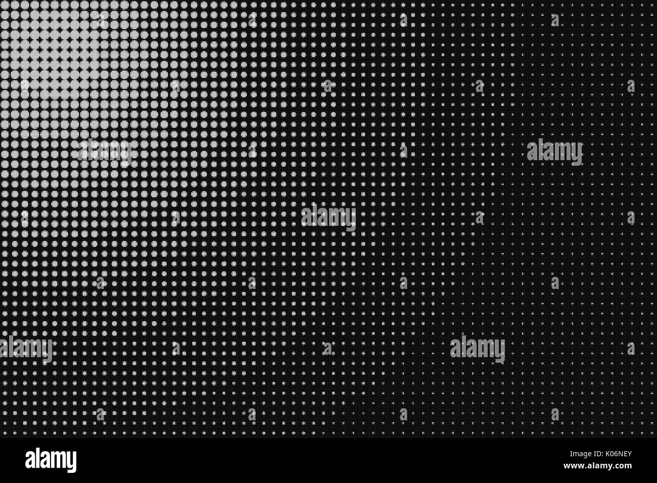 Schwarze und Weiße Radial gepunktete Rasterung abstrakte Muster Hintergrund Stockfoto