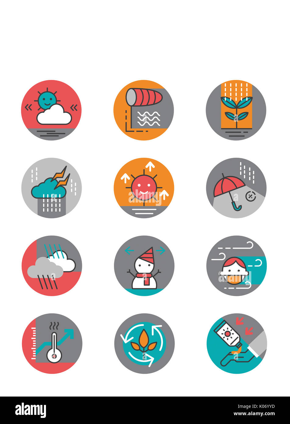 Reihe von verschiedenen Icons, die im Zusammenhang mit Wetter Stockfoto