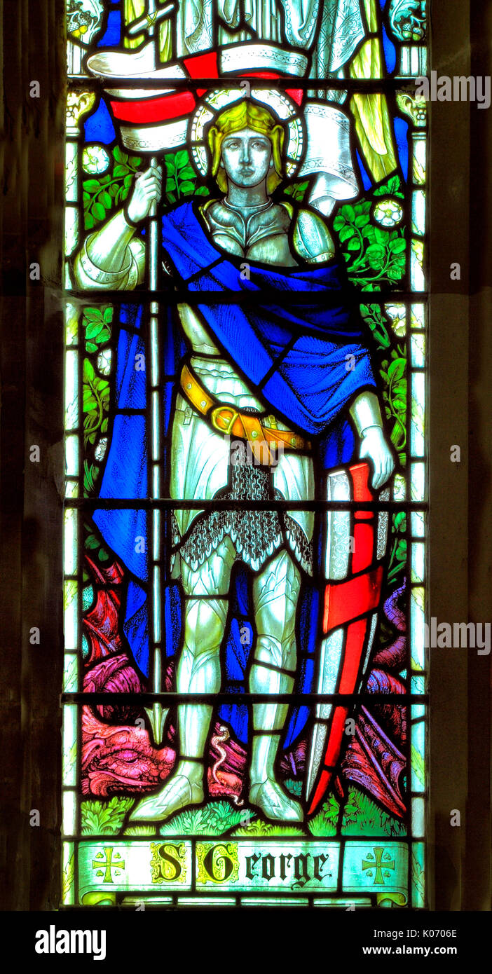 St. George, Glasfenster, All Saints Church, Warham, Norfolk, England, UK, Englisch Schule, dem frühen 20. Jahrhundert. Stockfoto