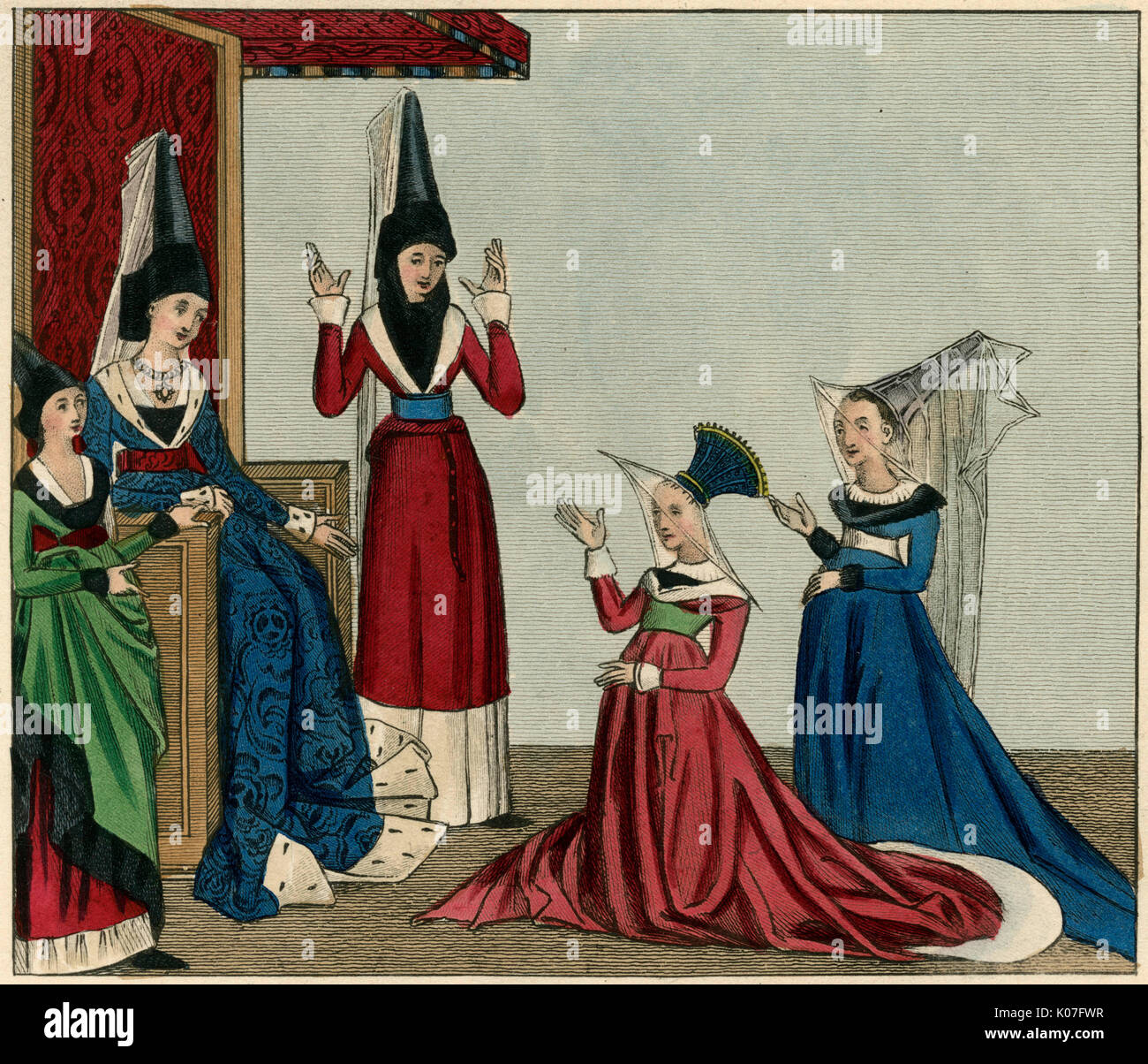 Englische Damen aus dem 15.. Jahrhundert Stockfoto