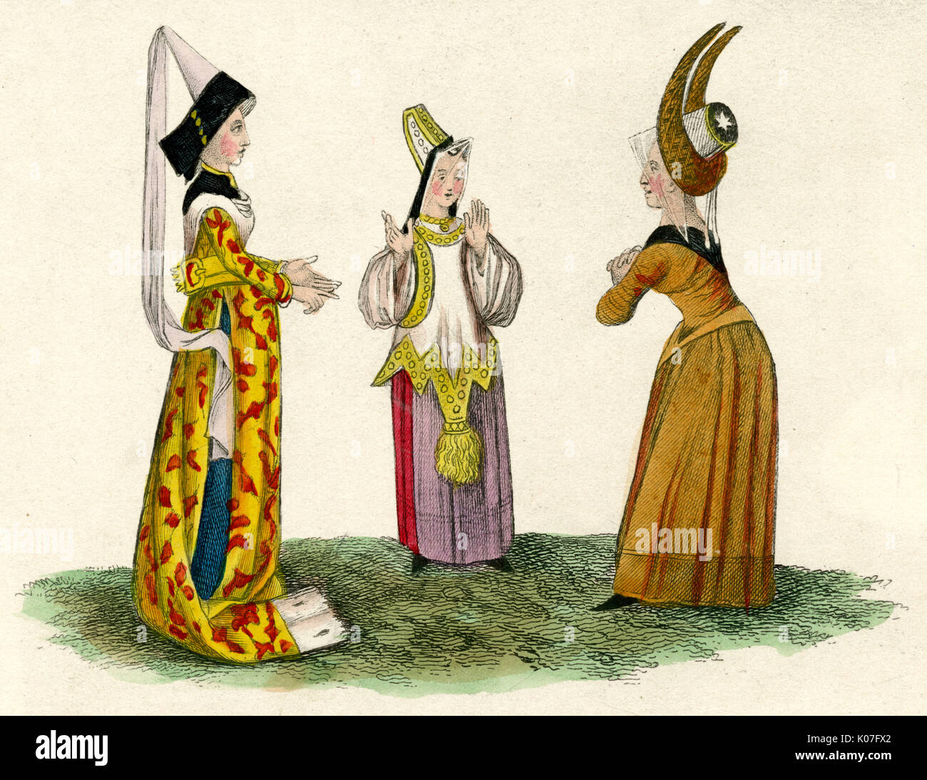 Englische Damen aus dem 15.. Jahrhundert Stockfoto