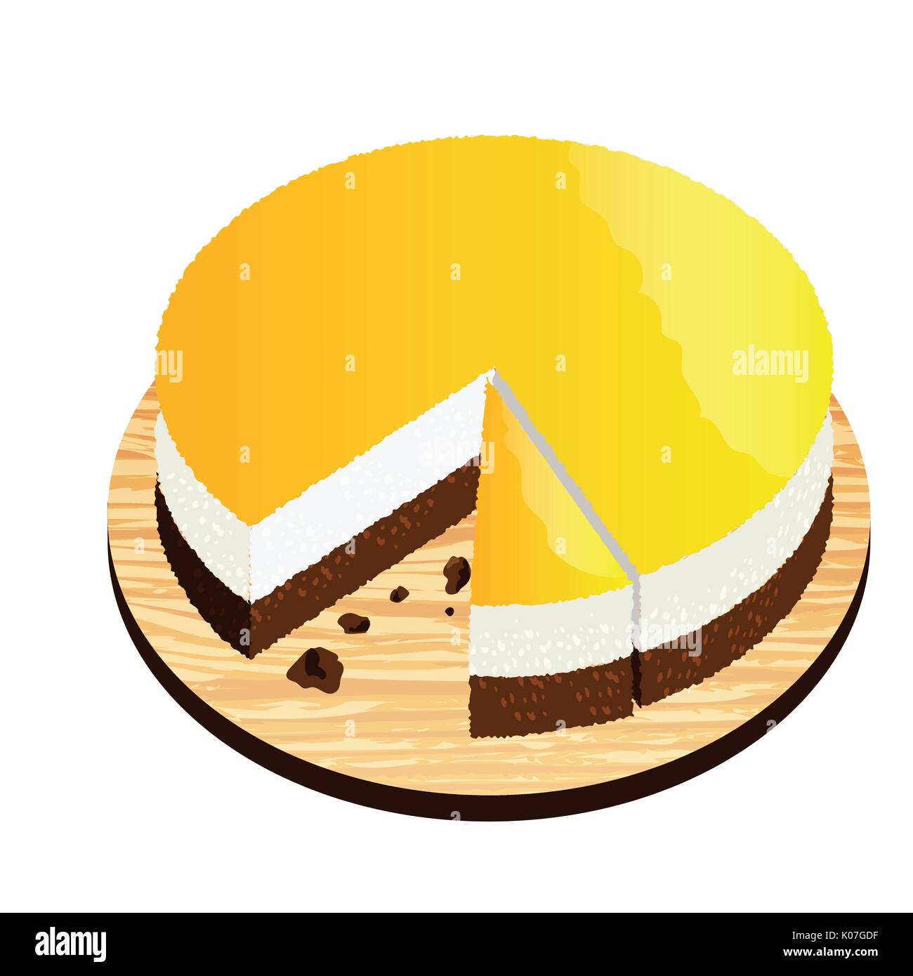 Der Orange Schokolade Kuchen auf Holzplatte isoliert. Helle 2-in-1-Torte. Vector Illustration. Stock Vektor