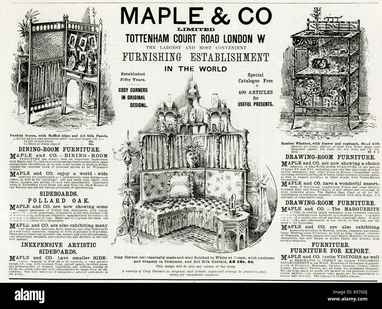 Werbung für Maple & Co Möbel 1892 Stockfoto