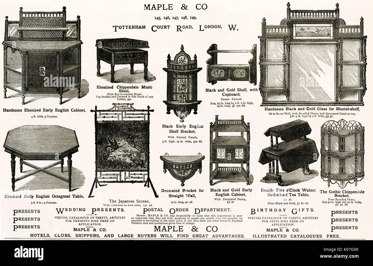 Anzeige für Maple & Co. Furniture 1890 Stockfoto