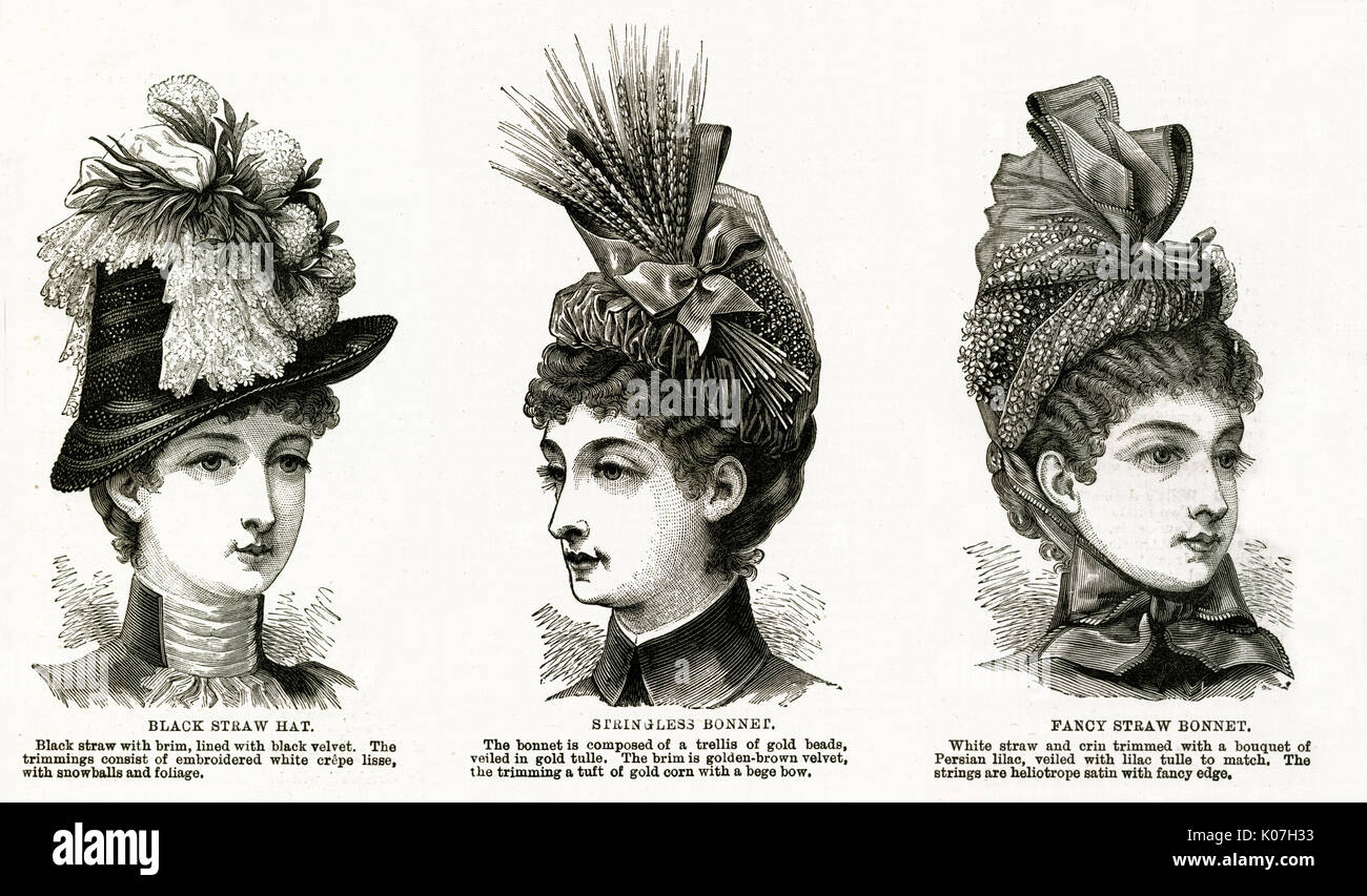 Frauen mit viktorianischer Kopfbedeckung 1886 Stockfoto