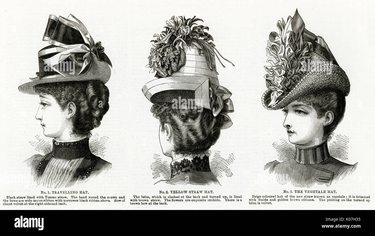 Frauen tragen viktorianische Kopfbedeckungen 1886 Stockfoto