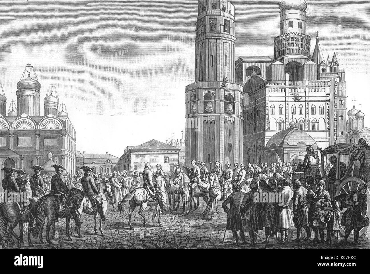 Die Krönung von Catherine ist in Moskau angekündigt. Datum: 1762 Stockfoto