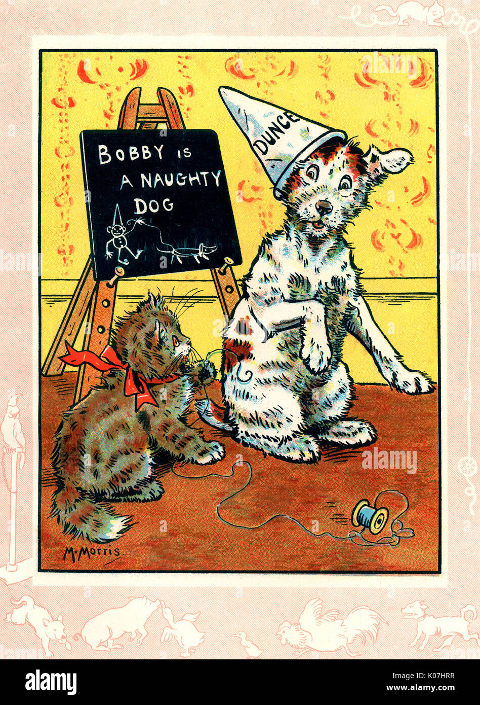 Bobby, der Hund mit der Mütze eines Dummköpfchens Stockfoto