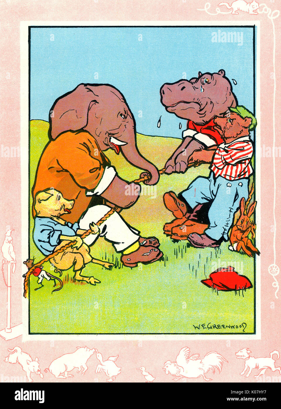 Ein Elefant Ein Schwein Und Eine Maus Haben Ein Tauziehen Spiel Mit Einem Hippo Ein Bar Und Ein Hase Datum Ca 1933 Stockfotografie Alamy