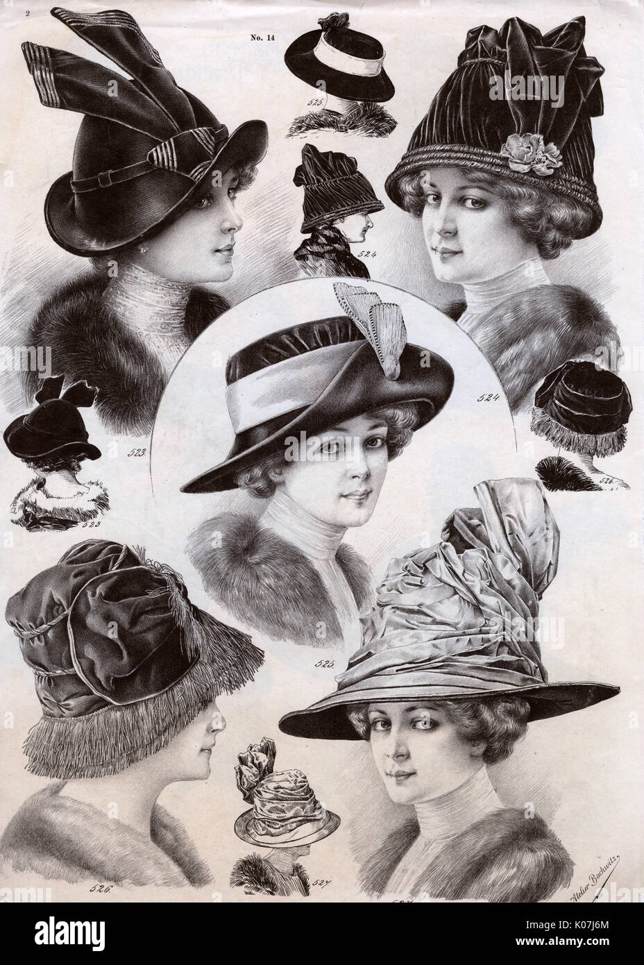 Ladys Hats hergestellt von Atelier Bachwitz Stockfoto