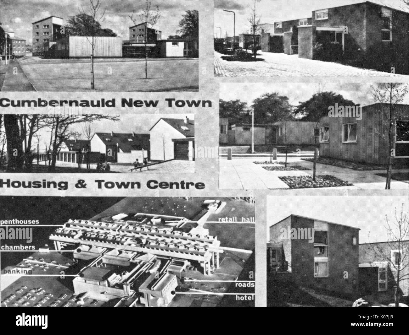 Cumbernauld New Town, Schottland - Housing & Town Centre Stockfoto