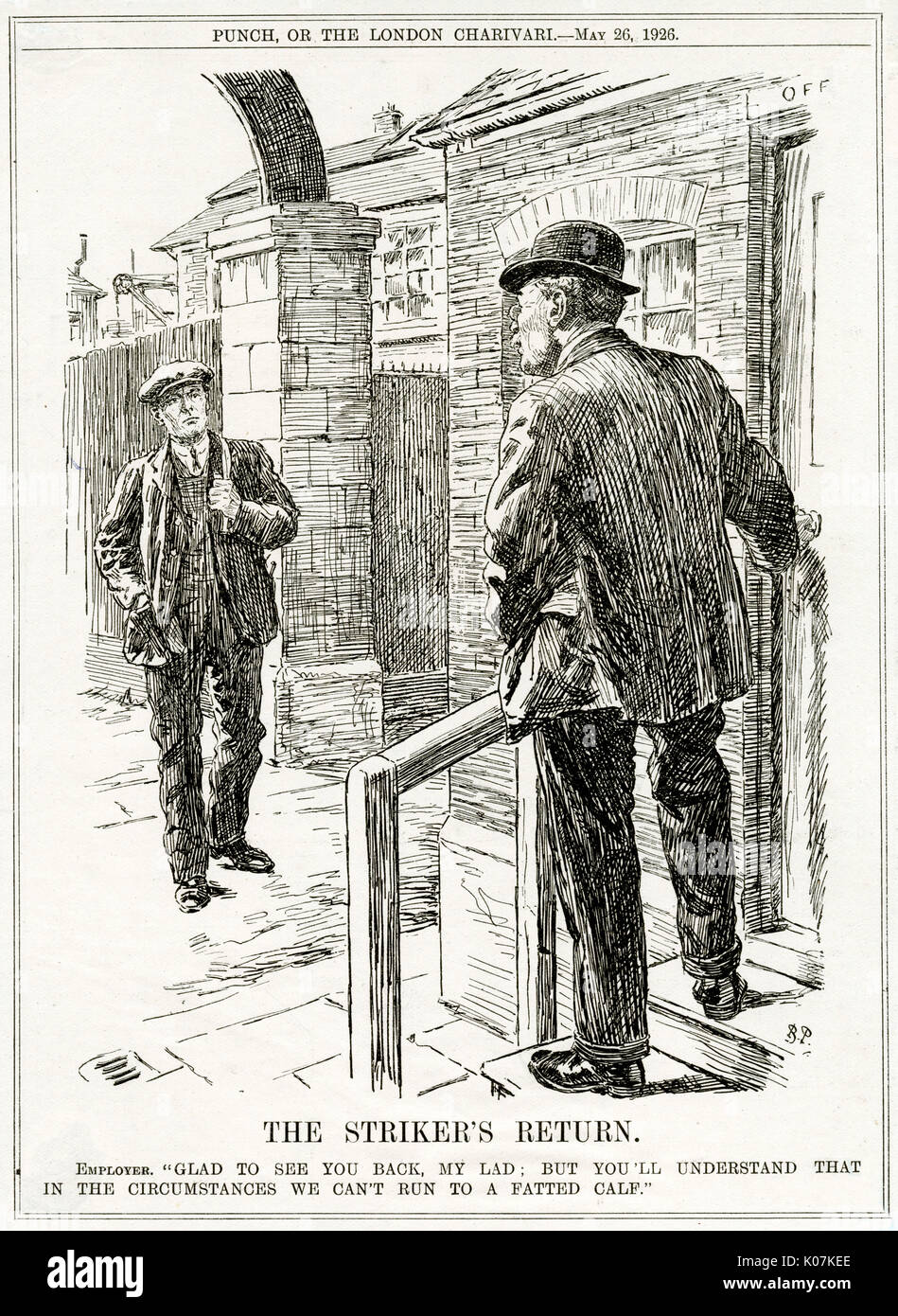 Cartoon, die Rückkehr des Strikers (Generalstreik 1926) Stockfoto