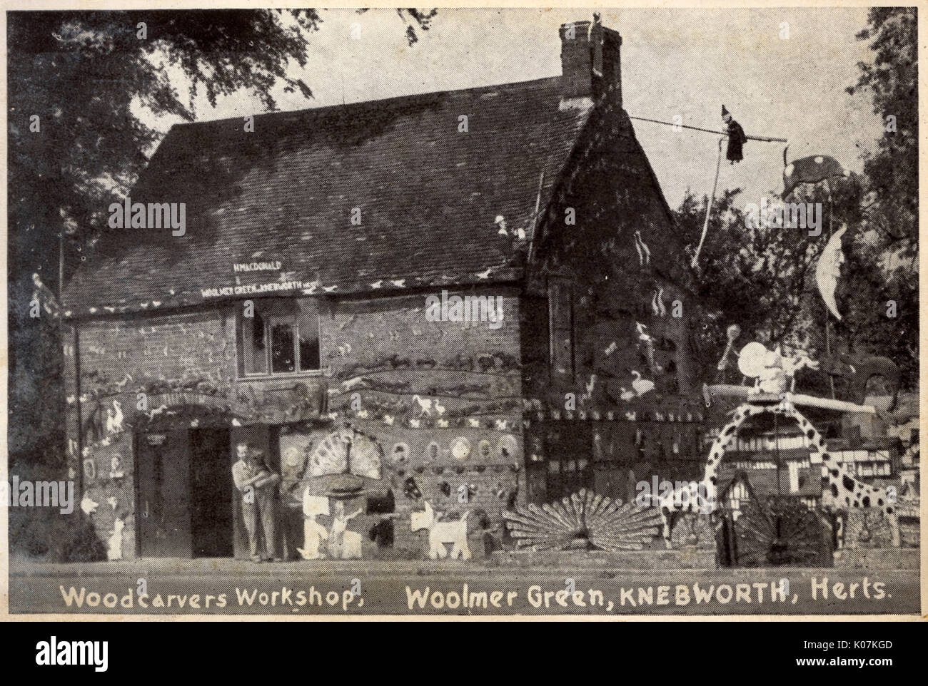 Der Holzschnitzer Shop - Woolmer grün, Hertfordshire Stockfoto