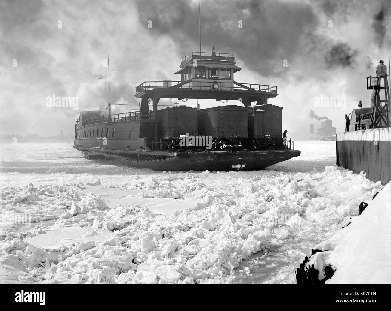 Autofähre, Michigan Central, Einfahrt Slip, Detroit River, M Stockfoto