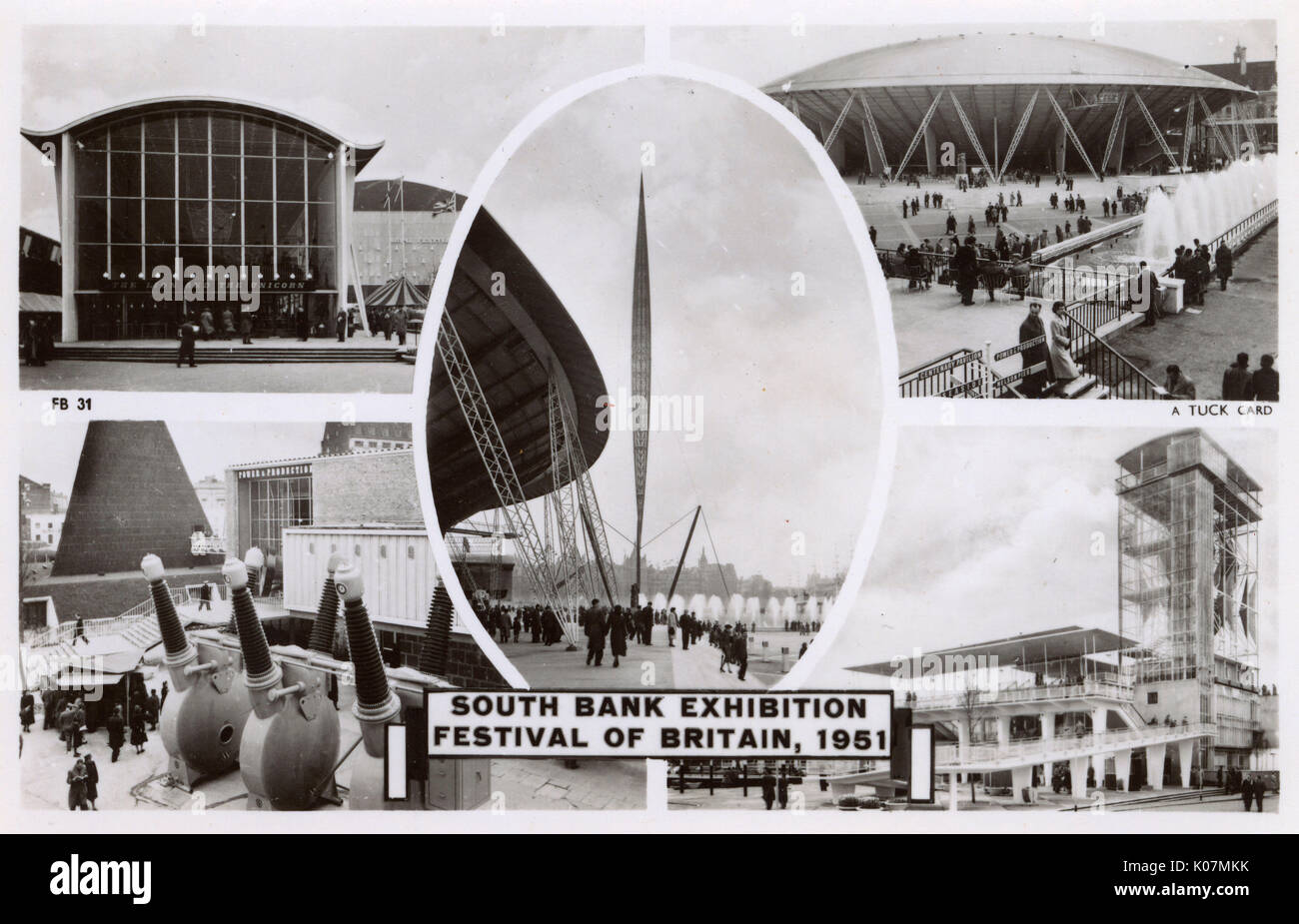 South Bank Ausstellung - Festival in Großbritannien, einschließlich der Aussicht auf den Skylon, Kuppel der Löwe und das Einhorn Ausstellung und einen Teil der "Power und Produktion' anzuzeigen. Datum: 1951 Stockfoto