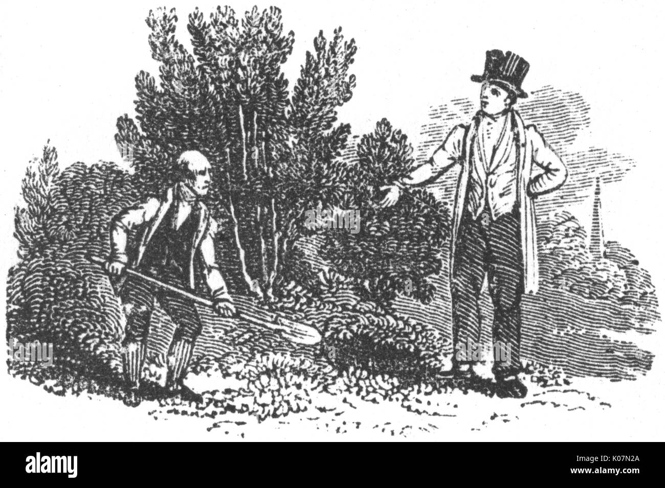 Gentleman anweisen, ein Gärtner mit Spaten, C. 1800 Datum: C 1800 Stockfoto